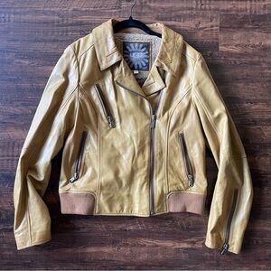 Rare UGG AUSTRALIA Lamb Leather Biker Bomber jacket tan/mustard yellow size XL